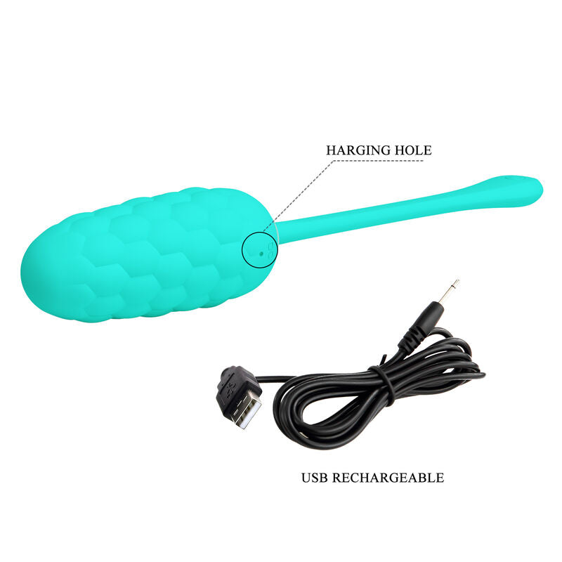 PRETTY LOVE - RECHARGEABLE MARINE TEXTURE VIBRATING EGG AQUA GREEN