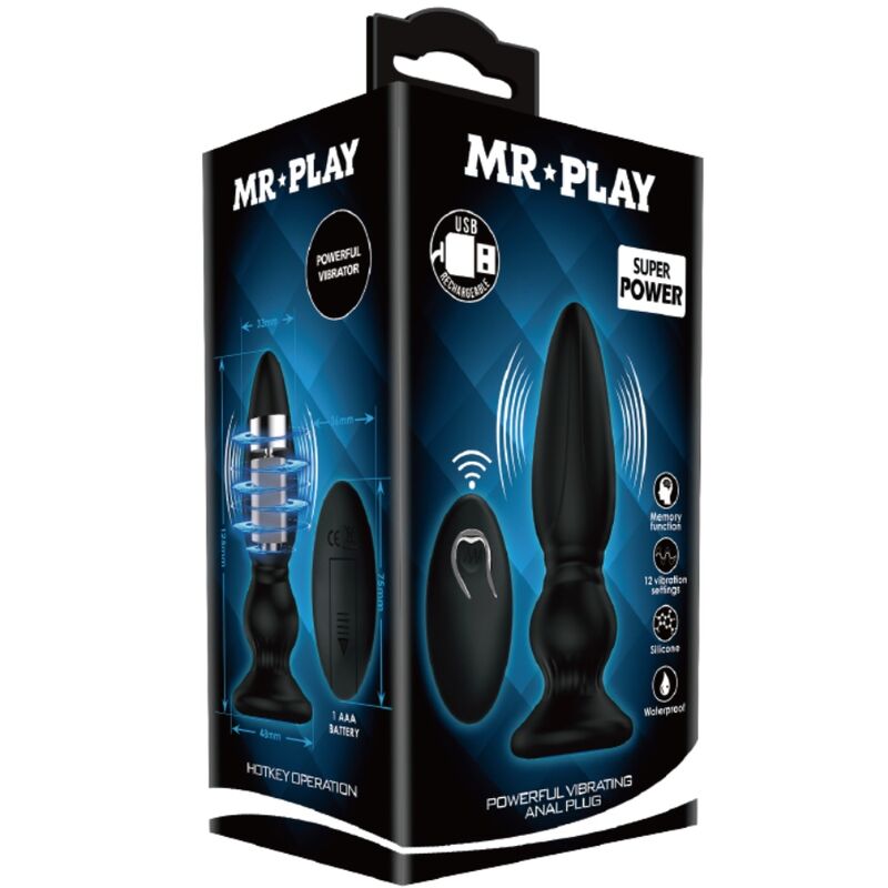 MR PLAY - POTENTE VIBRADOR CON CONTROL REMOTO PLUG ANAL NEGRO