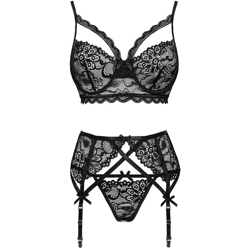 LIVCO CORSETTI FASHION - MORIDAM LC 90552 BRA + GARTER + PANTIES NEGRO