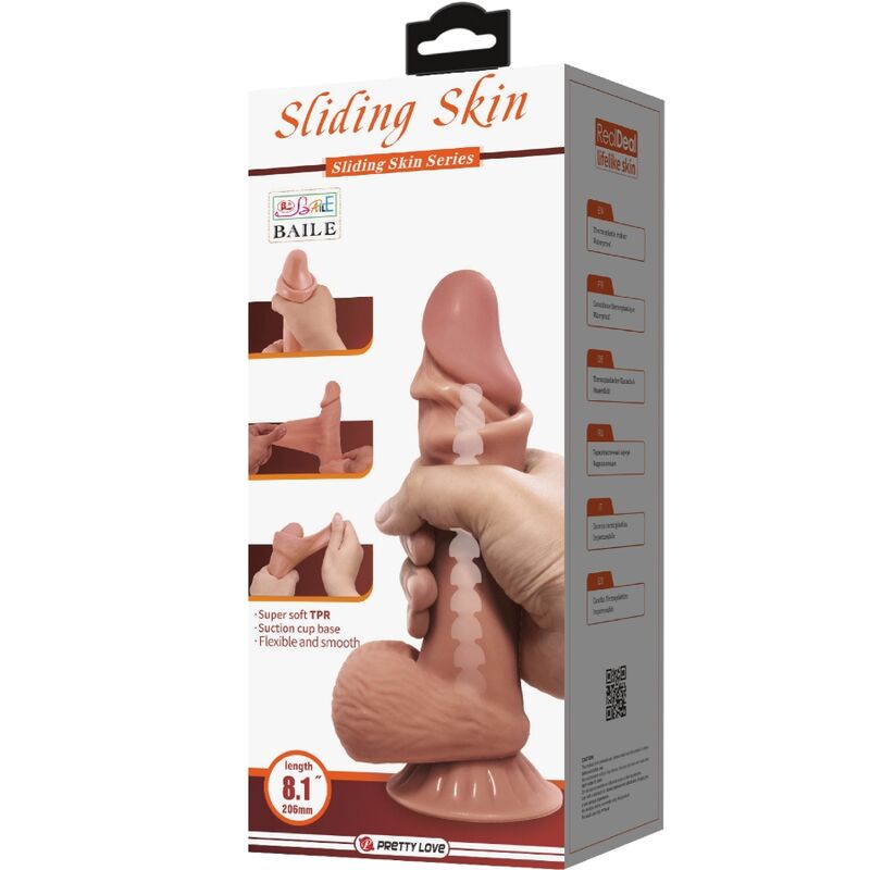 PRETTY LOVE - SLIDING SKIN SERIES REALISTIC DILDO WITH SLIDING SUCTION CUP BROWN SKIN 19.4CM