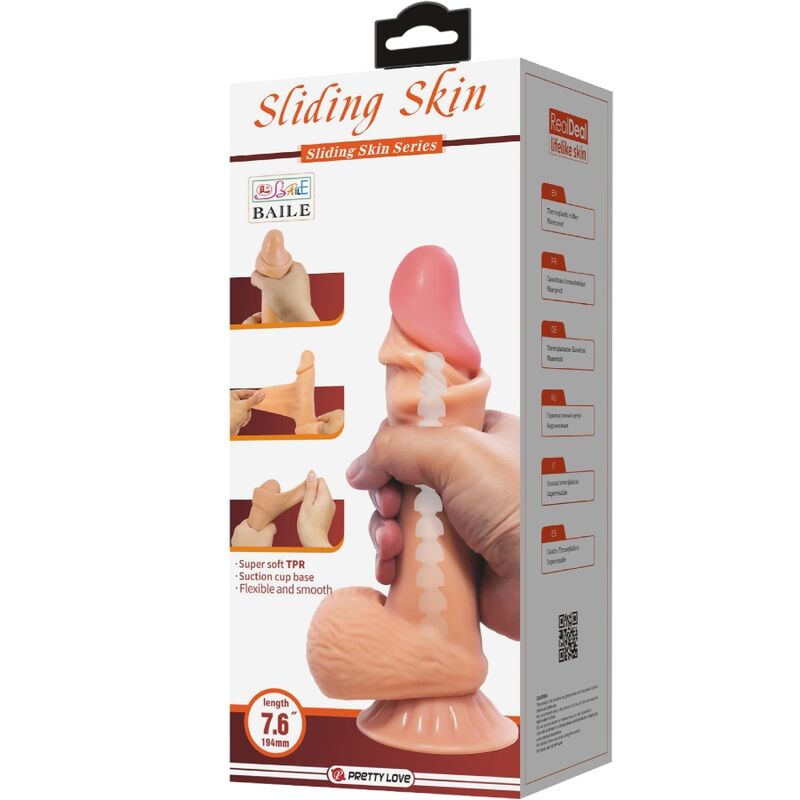 PRETTY LOVE - REALISTIC DILDO SLIDING SKIN SERIES WITH SUCTION CUP SLIDING SKIN 19.4 CM