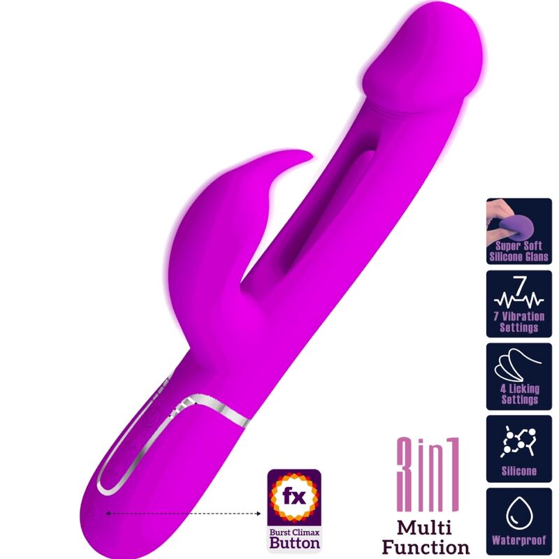 PRETTY LOVE - VIBRATEUR DEJON RABBIT 3 EN 1 MULTIFONCTION  FUCSIA