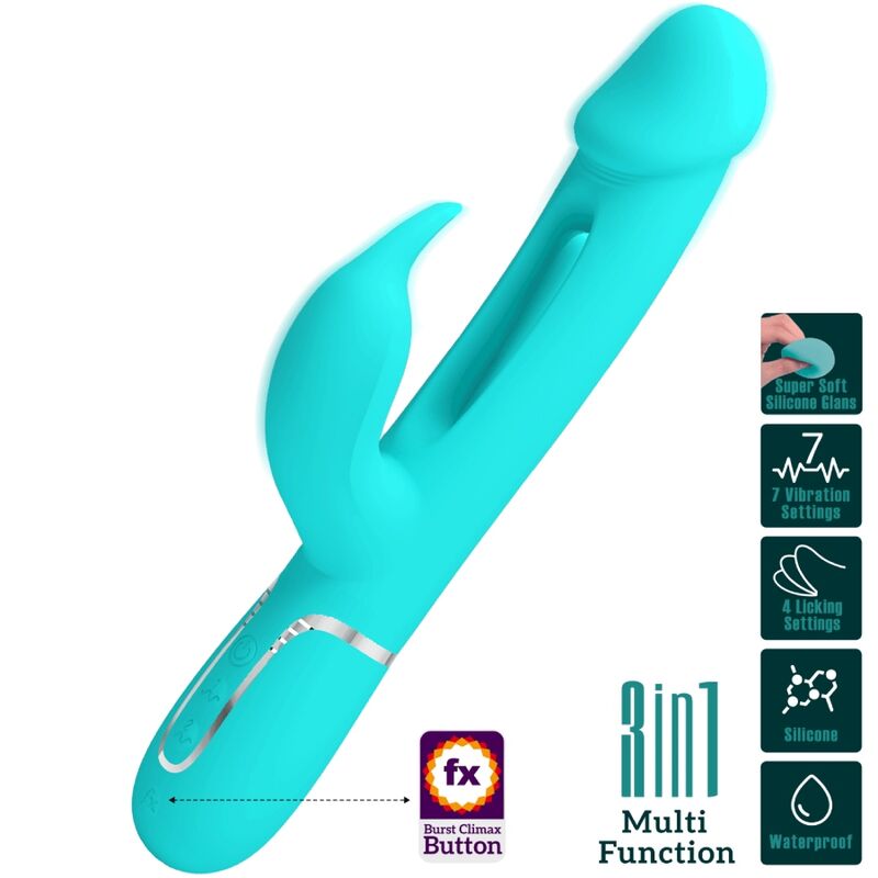 PRETTY LOVE - DEJON RABBIT VIBRADOR MULTIFUNCIÓN 3 EN 1 VERDE AGUA