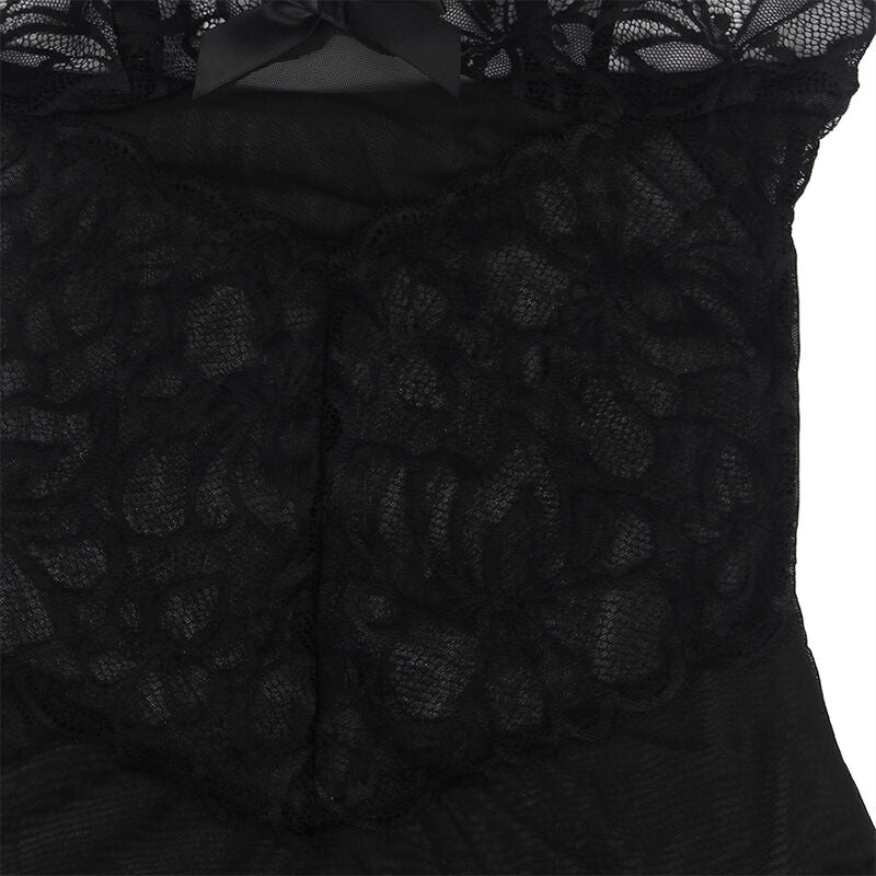 SUBBLIME - BABYDOLL ADJUSTABLE STRAPS AND TRANSPARENT LACE FLORAL PRINT BLACK S/M