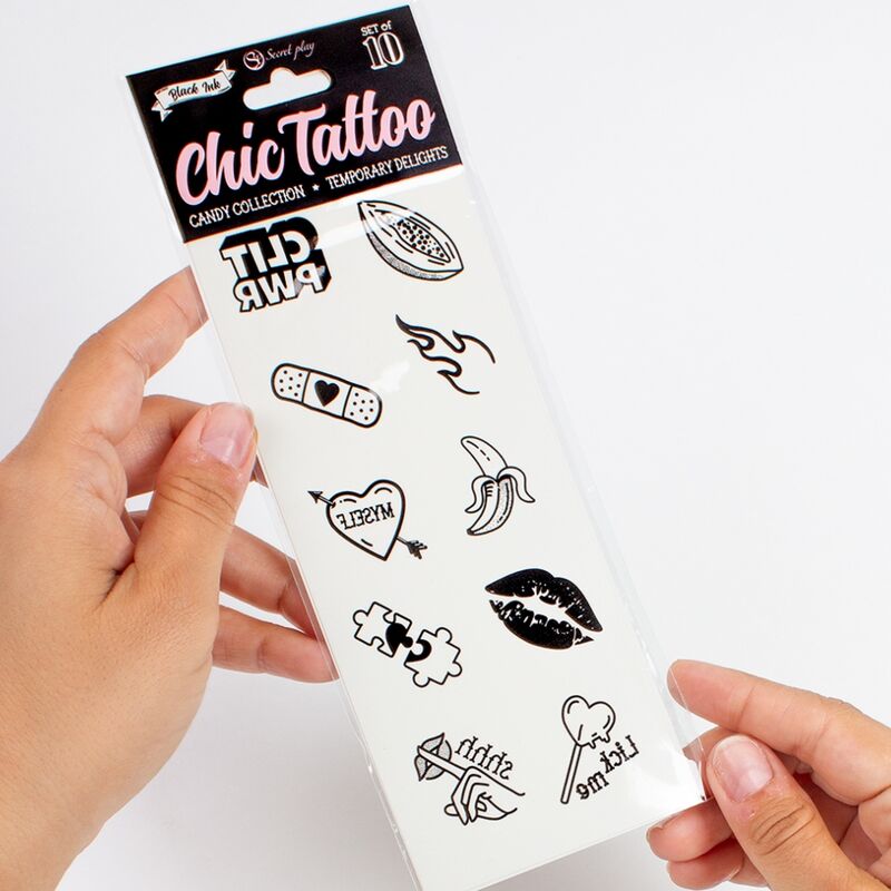 SECRET PLAY - SET OF 10 TEMPORARY TATTOOS CANDY COLLECTION