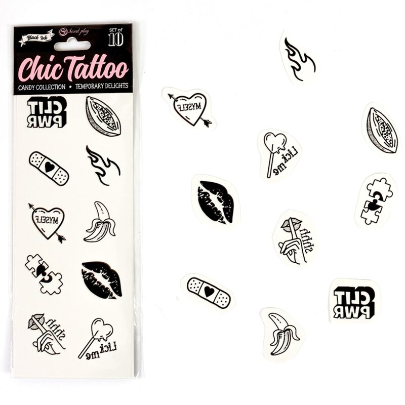 SECRET PLAY - SET OF 10 TEMPORARY TATTOOS CANDY COLLECTION