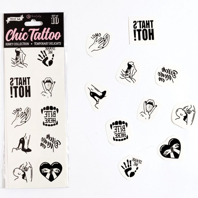 SECRET PLAY - SET DE 10 TATUAJES TEMPORALES COLECCIÓN KINKY