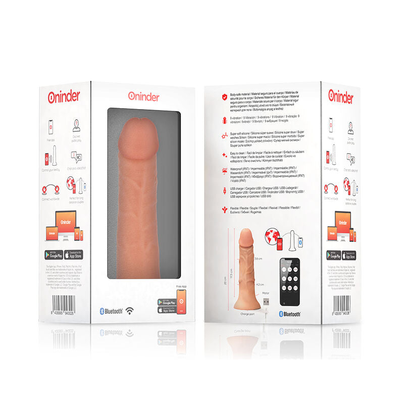 ONINDER - BOGOTÁ MEDIUM VIBRATOR DILDO 9 SPEEDS NATURAL 20 CM -O- 4.2 CM - FREE APP