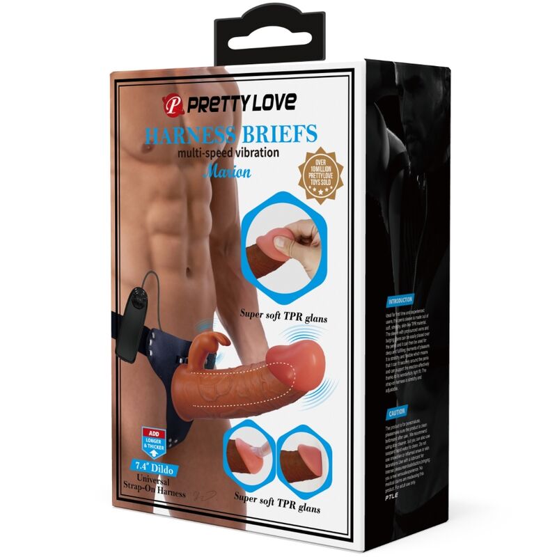 PRETTY LOVE - MARION UNIVERSAL HARNESS BROWN WITH VIBRATING DILDO 19 CM