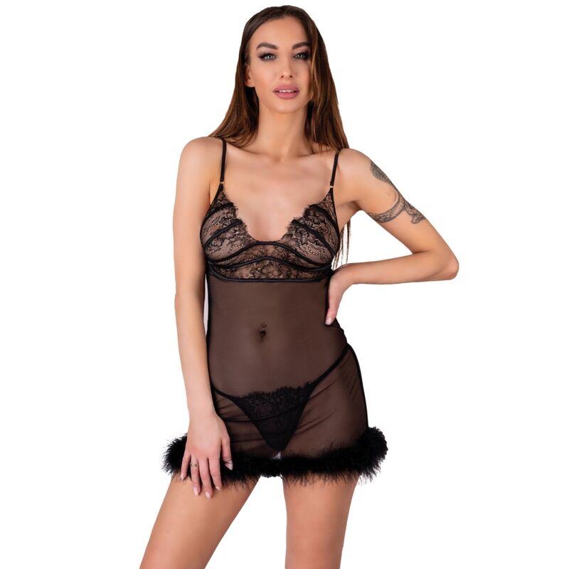 LIVCO CORSETTI FASHION - CONJUNTO BABYDOLL ZERUNAM + TANGA NEGRO