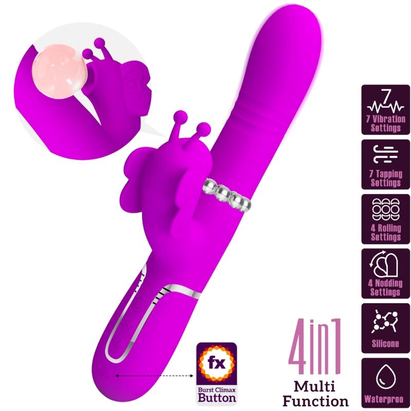 PRETTY LOVE - VIBRADOR MULTIFUNCIÓN 4 EN 1 CONEJO MARIPOSA FUCSIA