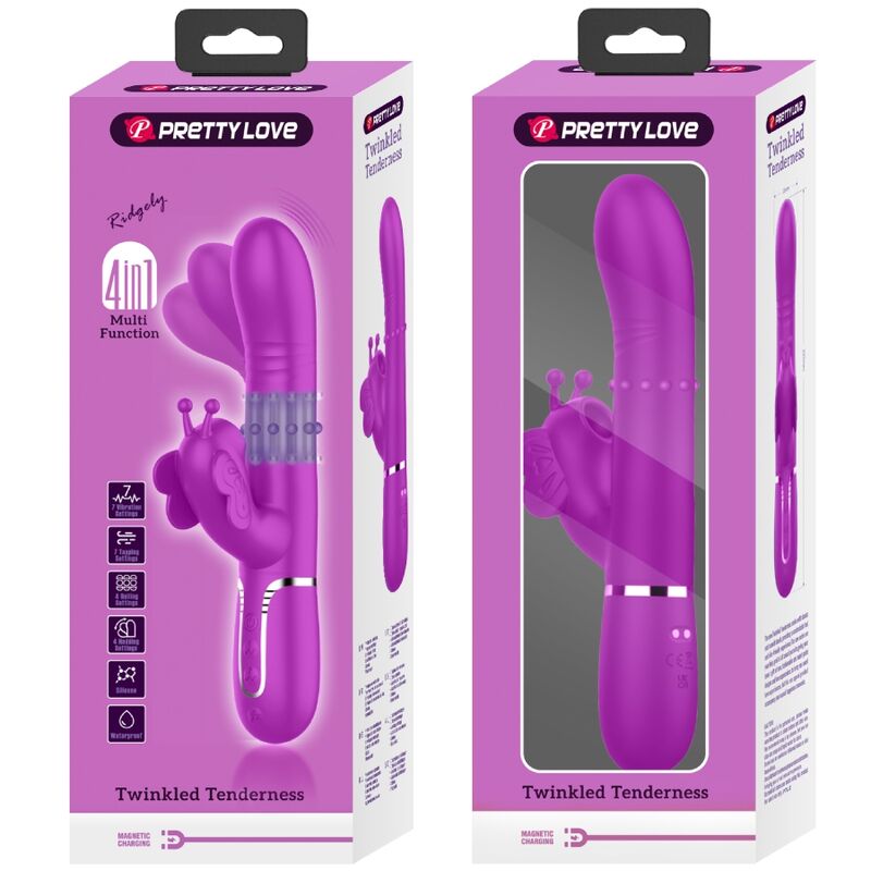 PRETTY LOVE - 4 IN 1 MULTIFUNCTIONAL RABBIT VIBRATOR FUCHSIA BUTTERFLY