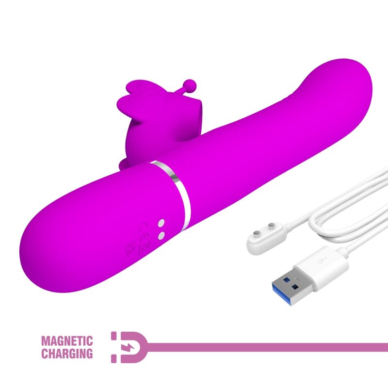 PRETTY LOVE - VIBRADOR MULTIFUNCIÓN 4 EN 1 CONEJO MARIPOSA FUCSIA