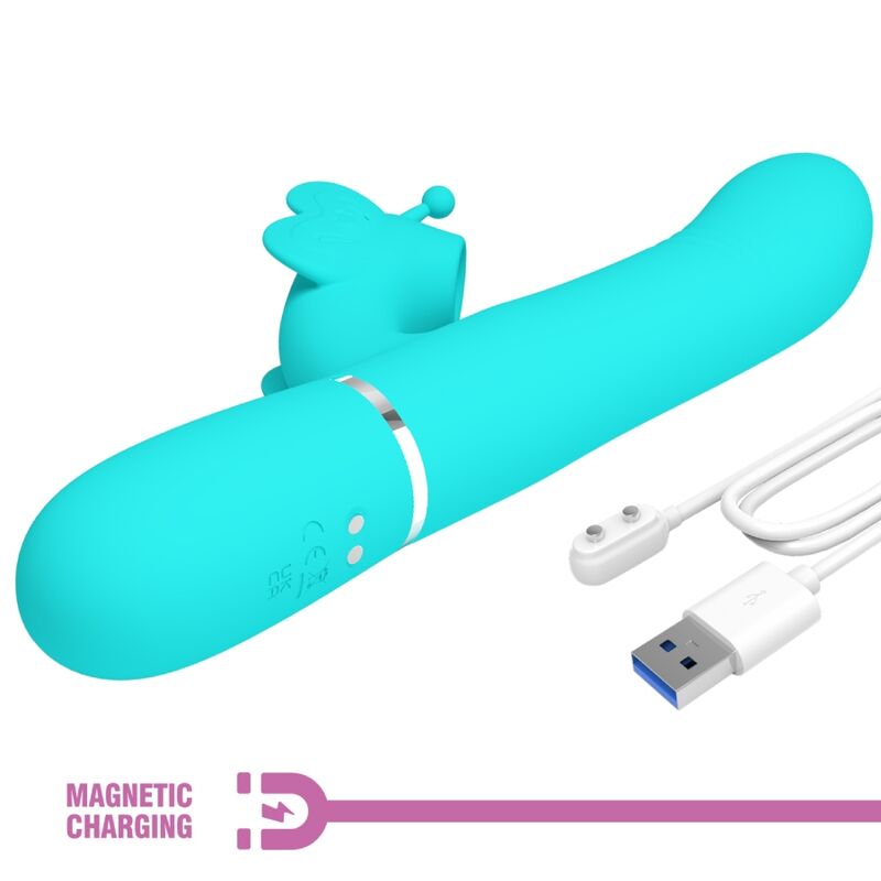 PRETTY LOVE - 4 IN 1 MULTIFUNCTIONAL RABBIT VIBRATOR BUTTERFLY AQUA GREEN