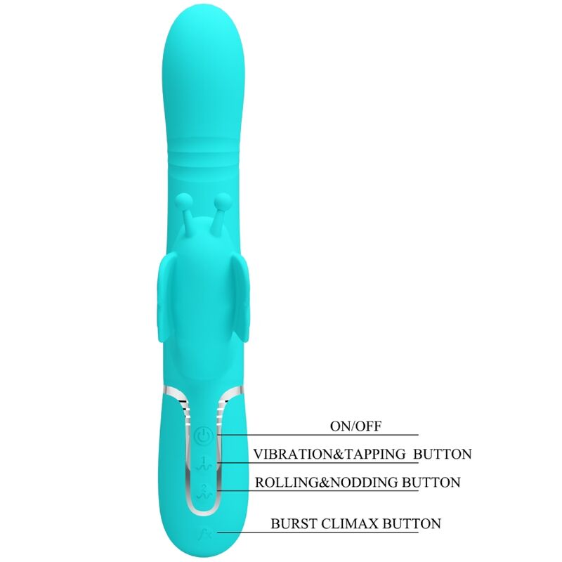 PRETTY LOVE - 4 IN 1 MULTIFUNCTIONAL RABBIT VIBRATOR BUTTERFLY AQUA GREEN