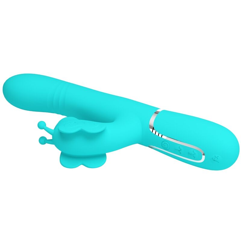 PRETTY LOVE - 4 IN 1 MULTIFUNCTIONAL RABBIT VIBRATOR BUTTERFLY AQUA GREEN