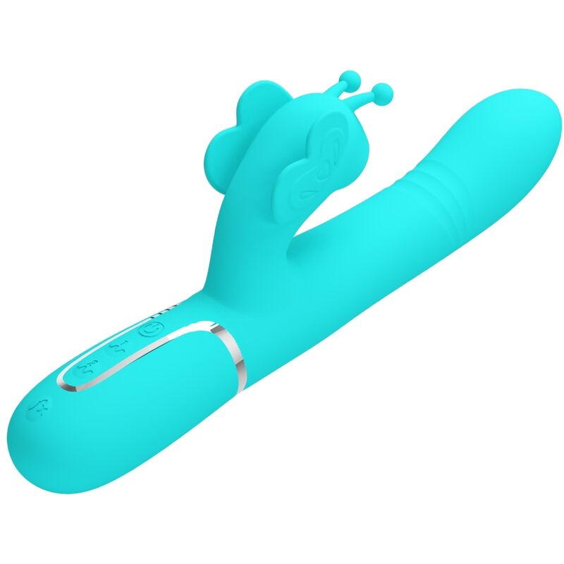 PRETTY LOVE - 4 IN 1 MULTIFUNCTIONAL RABBIT VIBRATOR BUTTERFLY AQUA GREEN