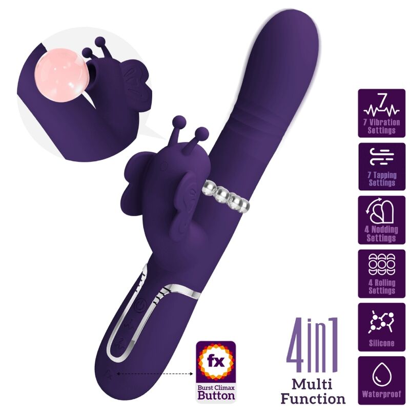 PRETTY LOVE - VIBRADOR MULTIFUNCIÓN 4 EN 1 CONEJO MARIPOSA MORADA