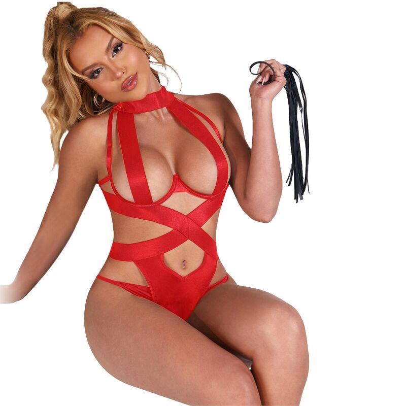 SUBBLIME - SEXY HALTER BODY WITH RED HARNESS S/M