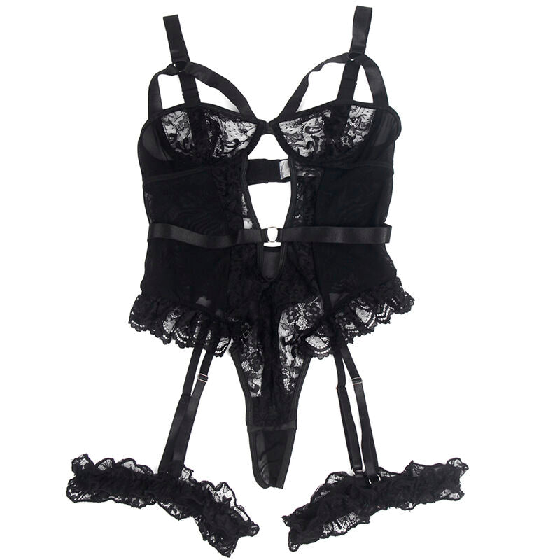 SUBBLIME - TEDDY WITH GARTER WITH LACE DETAIL AND BANDS BLACK S/M