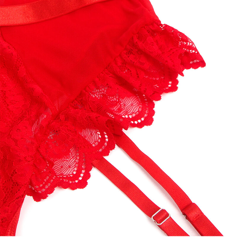 SUBBLIME - TEDDY WITH GARTER WITH LACE DETAIL AND RED STRIPS S/M