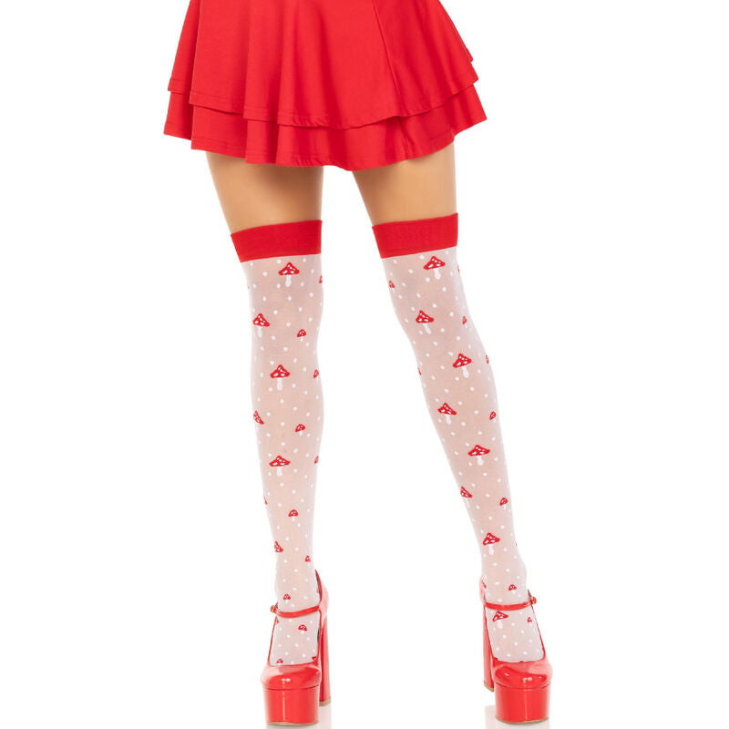 LEG AVENUE - CALCETINES ALTOS SETAS ROJO/BLANCO