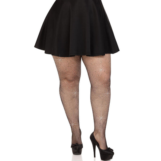 LEG AVENUE - BLACK CRYSTAL KNIT STOCKINGS PLUS SIZE