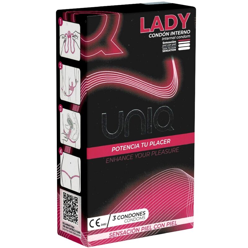 UNIQ - CONDOM LADY CONDÓN FEMENINO SIN LÁTEX CON LIGUERO 3 UNIDADES