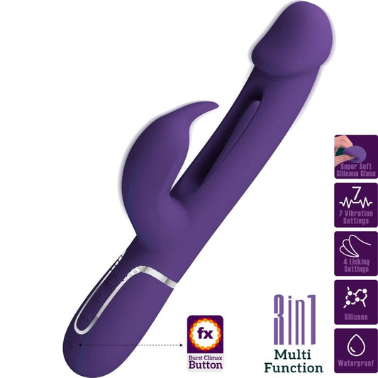 PRETTY LOVE - VIBRATEUR MULTIFONCTION 3 EN 1 KAMPAS RABBIT AVEC LANGUE VIOLET