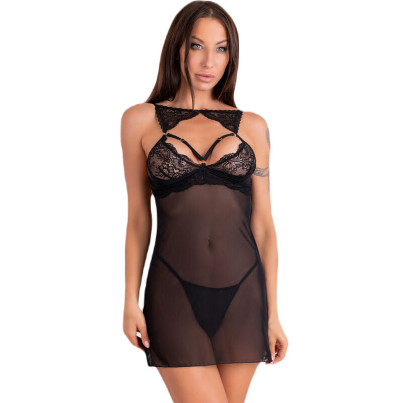 LIVCO CORSETTI FASHION - KROLINA LC 90734 CHEMISE + STRING NOIR S/M