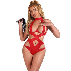 SUBBLIME - SEXY HALTER BODY WITH RED HARNESS S/M