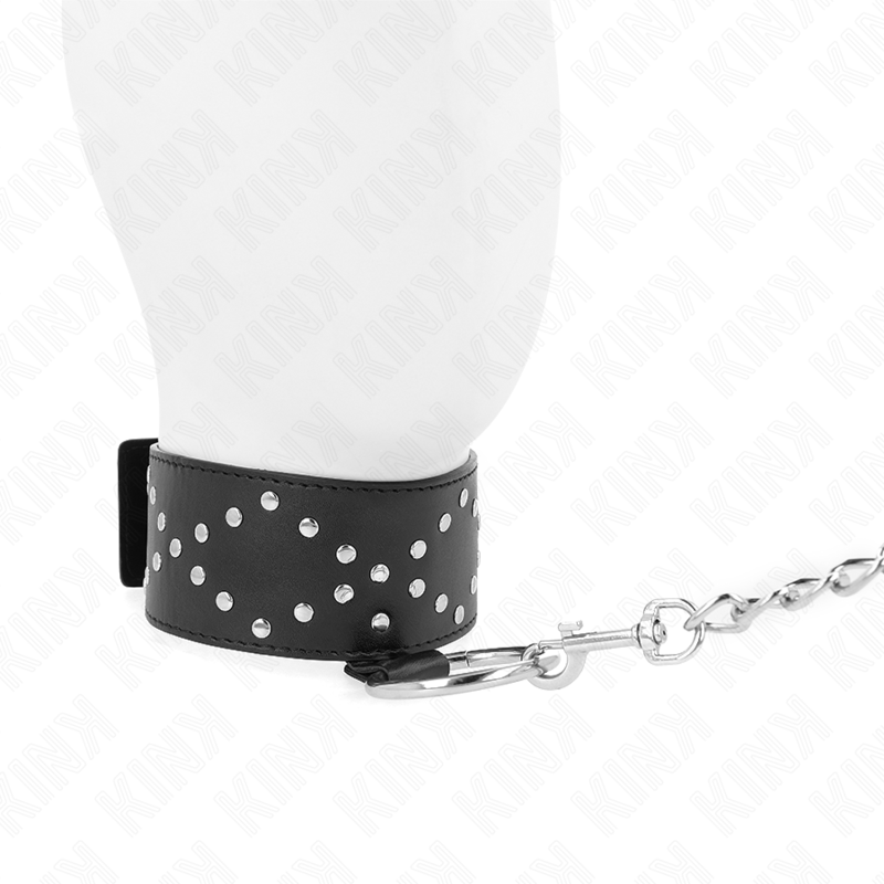 KINK - 65 CM COLLAR WITH LEASH WITH SILVER STUDS MODEL 3 ADJUSTABLE 36-43 CM X 5 CM