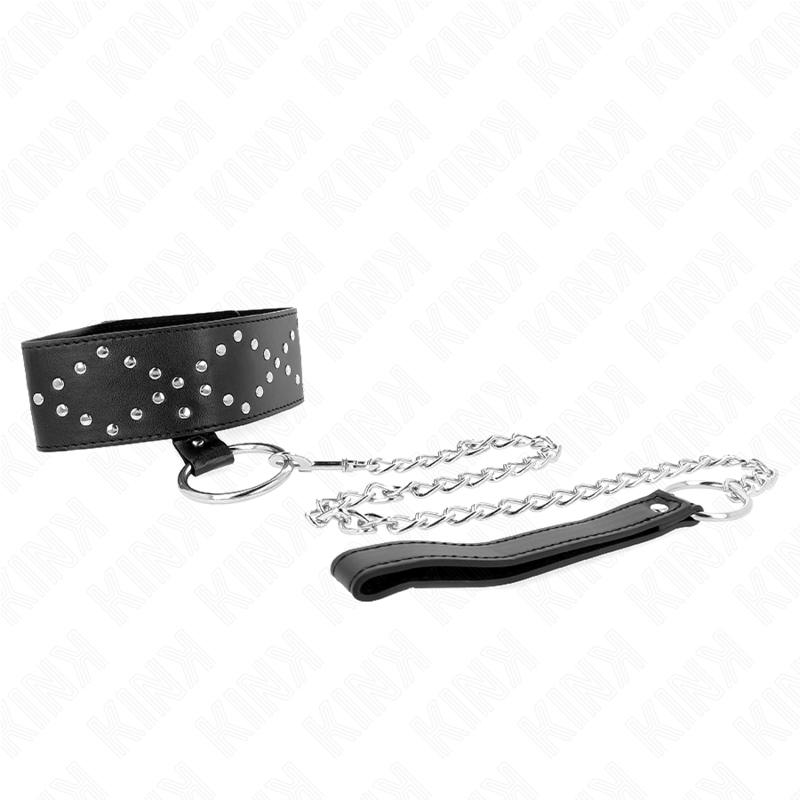 KINK - 65 CM COLLAR WITH LEASH WITH SILVER STUDS MODEL 3 ADJUSTABLE 36-43 CM X 5 CM