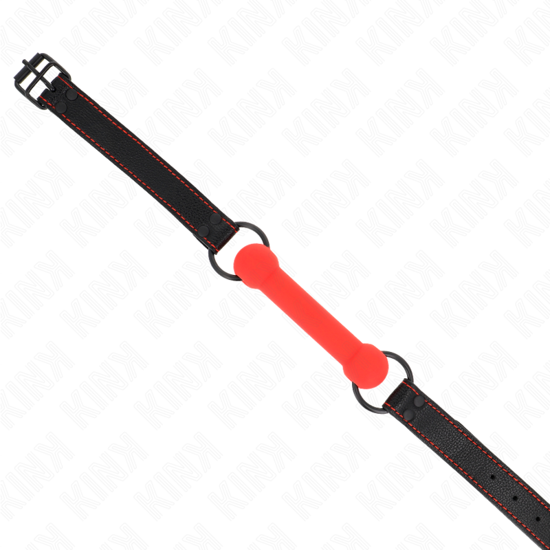 KINK - GAG EN OS AVEC SANGLE EN CUIRETTE ROUGE AJUSTABLE 41-57 CM