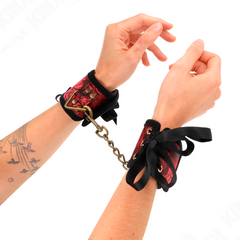 KINK - SCANDAL WRIST RESTRAINTS RED-BLACK LACE DETAILS 24.5CM X 6.5CM