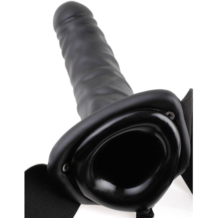 FETISH FANTASY SERIES - 19 CM VIBRATING HOLLOW STRAP-ON BLACK