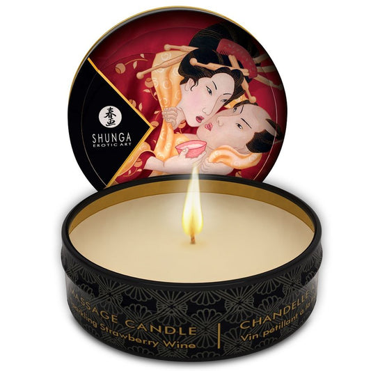 SHUNGA - MINI STRAWBERRY CANDLE CARESS AND CAVA MASSAGE CANDLE 30 ML