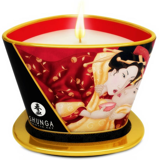 SHUNGA - MINI CARESSE WITH STRAWBERRY CANDLES AND CAVA MASSAGE CANDLE 170 ML