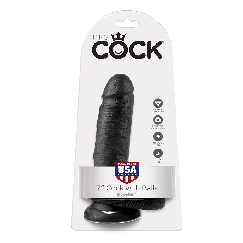 KING COCK - 7 BLACK DILDO WITH BALLS 17.8 CM