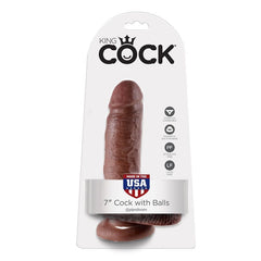 KING COCK - 7 DILDO MARRÓN CON BOLAS 17,8 CM