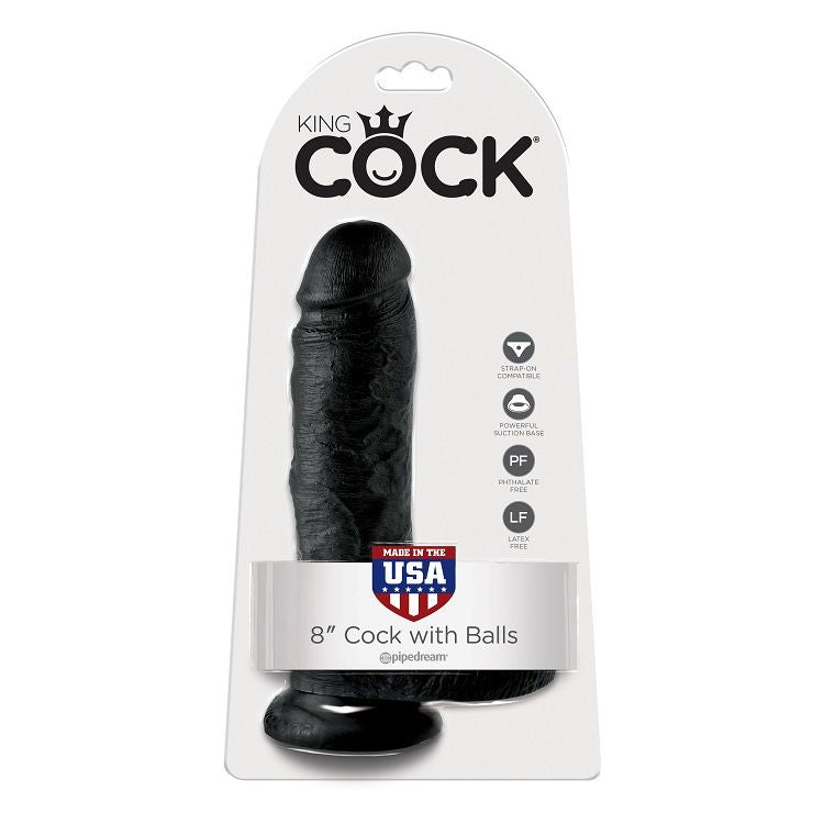 KING COCK - 8 BLACK DILDO WITH BALLS 20.3 CM