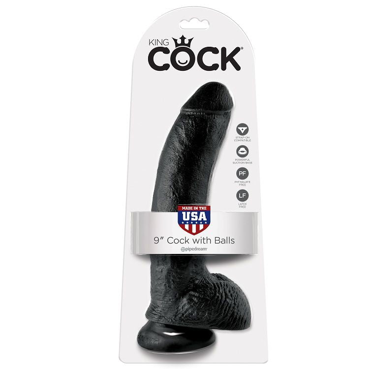 KING COCK - 9 BLACK DILDO WITH BALLS 22.9 CM