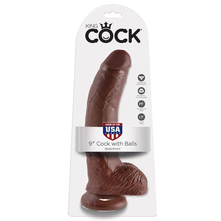 KING COCK - 9 DILDO MARRÓN CON BOLAS 22,9 CM