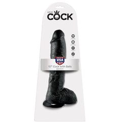 KING COCK - 10 BLACK DILDO WITH BALLS 25.4 CM