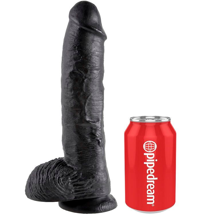 KING COCK - 10 BLACK DILDO WITH BALLS 25.4 CM