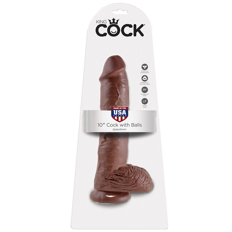 KING COCK - 10 BROWN DILDO WITH BALLS 25.4 CM