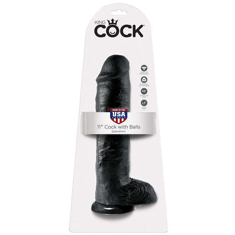 KING COCK - 11 BLACK DILDO WITH BALLS 28 CM