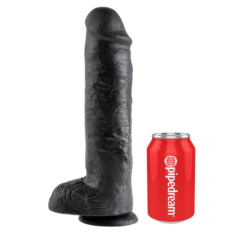 KING COCK - 11 BLACK DILDO WITH BALLS 28 CM