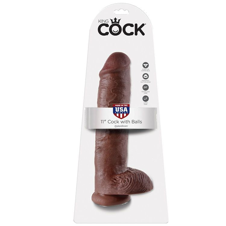 KING COCK - 11 BROWN DILDO WITH BALLS 28 CM