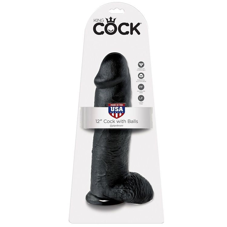 KING COCK - 12 BLACK DILDO WITH BALLS 30.48 CM